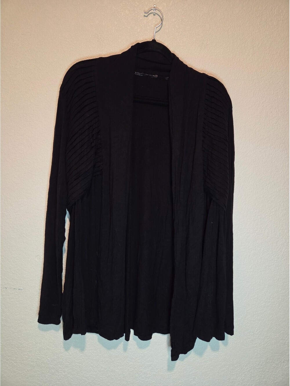 Black Open Front Cardigan Ribbed Shoulder Detail size 1X